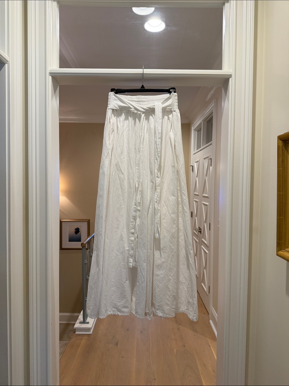 India Batik White Cotton Maxi Skirt with Tie Waist(bw)